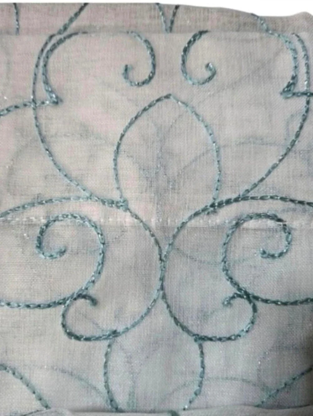 Mainstays Sheer Panel in White with Light Blue Scroll Pattern